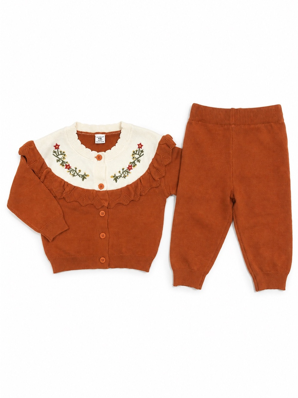 NWT Cream Collar Rust Knit Cardigan and Pants Set